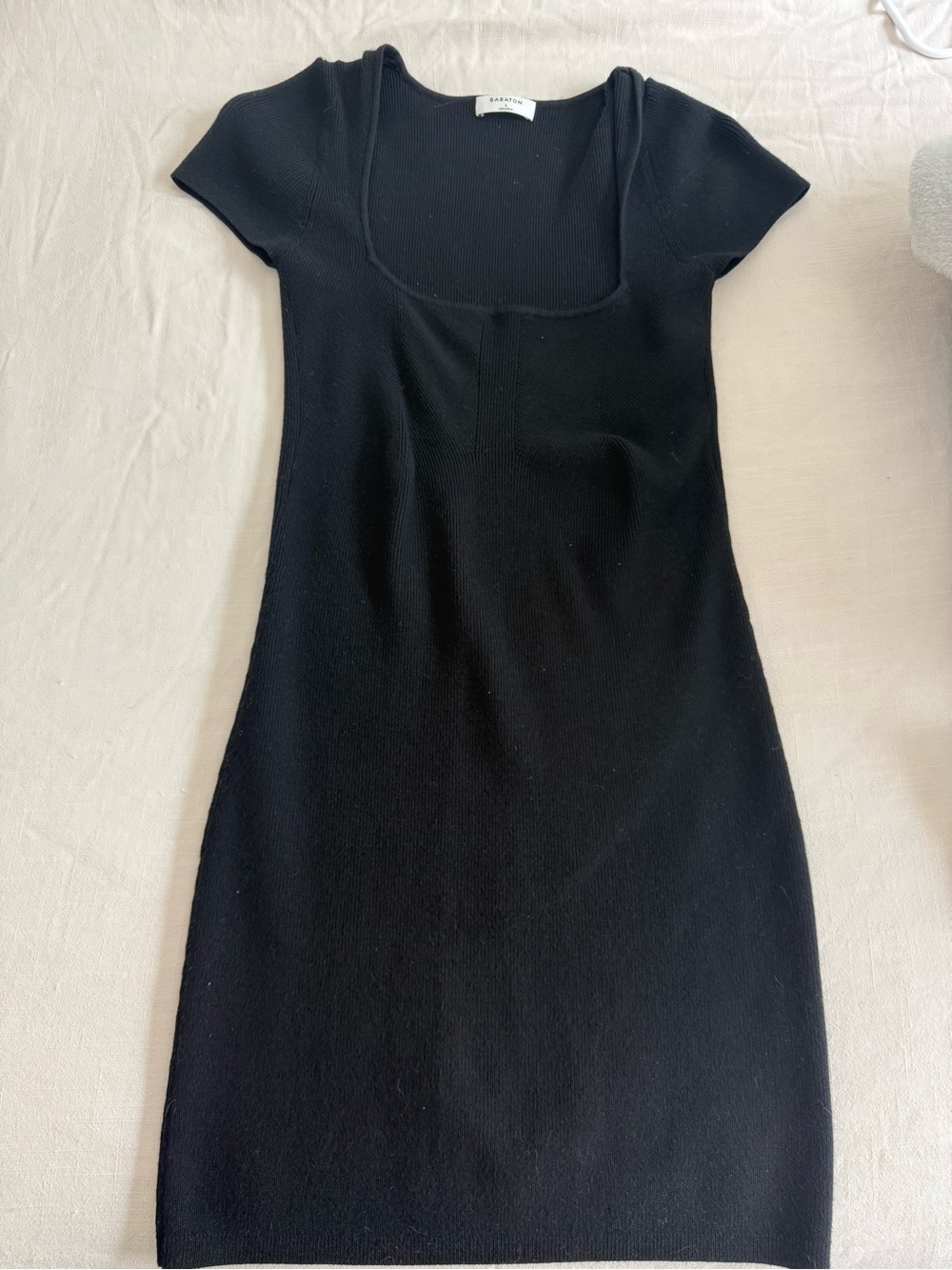 Aritzia Babaton Black Knit Short-Sleeve Mini Dress